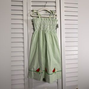NWT Betti Terrell Green Striped Girls Dress with Watermelon Design Size 6